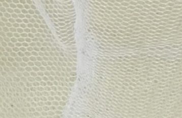 A piece of mosquito net on a beige background